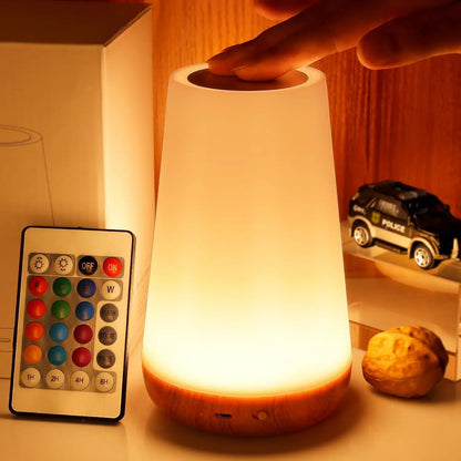 13-Color RGB Night Light – USB Rechargeable Touch &amp; Remote Control Dimmable Bedside Lamp for Table or Portable Use