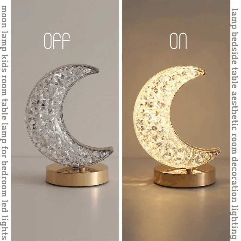 Crystal 3D Moon Night Light – Touch Dimmable USB LED Table Lamp for Bedroom &amp; Home Decor, Aesthetic Bedside Light for Girls' Room &nbsp;