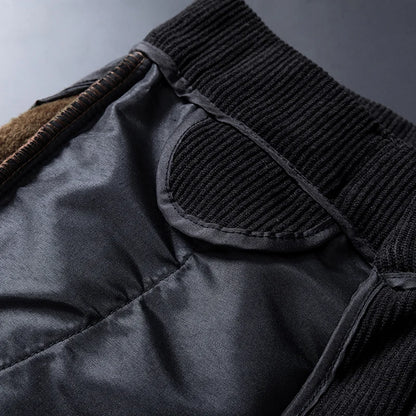 2024 New Men’s Winter Fleece-Lined Corduroy Pants – Slim Fit, Stretchy, Thickened Casual & Business Trousers in Gray & Khaki