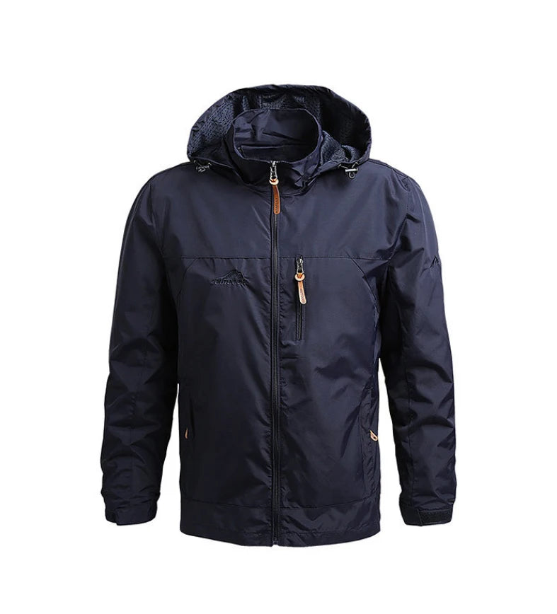 Men's Waterproof Hooded Windbreaker – Casual Outdoor Jacket for Hiking, Camping, and Fishing