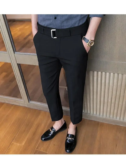 Men’s Korean-Style Slim Fit Summer Suit Pants – Lightweight Ice Silk Trousers, Business Casual Streetwear, Plus Sizes Available
