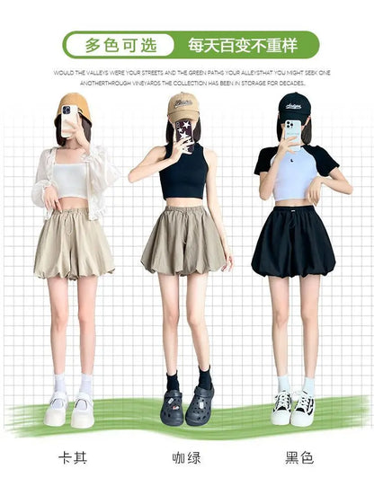 Women's High-Waist Lantern Shorts – Casual Summer Streetwear with Pockets, Relaxed Fit for Students, Youth, and Everyday Wear