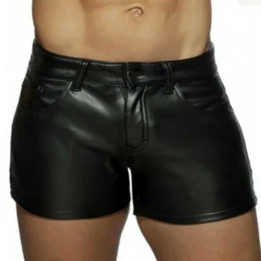Trendy 2023 Men’s Solid Color Short Leather Shorts – Summer Casual Nightclub Wear, Plus Size 5XL Ropa Hombre