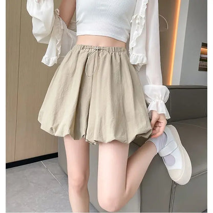Women's High-Waist Lantern Shorts – Casual Summer Streetwear with Pockets, Relaxed Fit for Students, Youth, and Everyday Wear