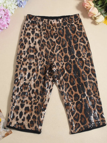 Women's Leopard Print Sequin Shorts – Sexy Knee-Length Clubwear, Slim Fit Party Pants for Evening &amp; Street Style &nbsp;