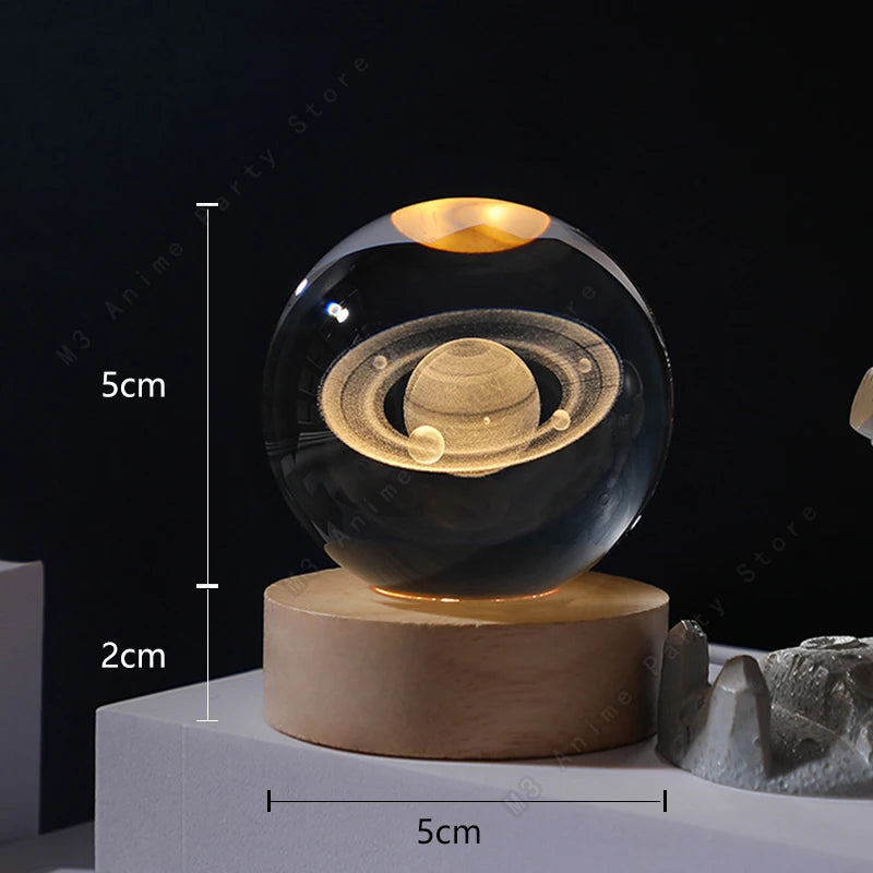 Unique 3D LED Crystal Ball Night Lamp – Glowing Galaxy, Saturn, Moon &amp; Planets Design – Bedside Table Light &amp; Birthday Gift for Kids (5cm)