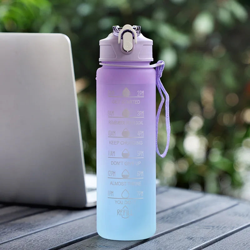 Time-Marked Sports Water Bottle with Straw and Leak-Proof Flip Lock – Portable Hydration Bottle for Outdoor Activities