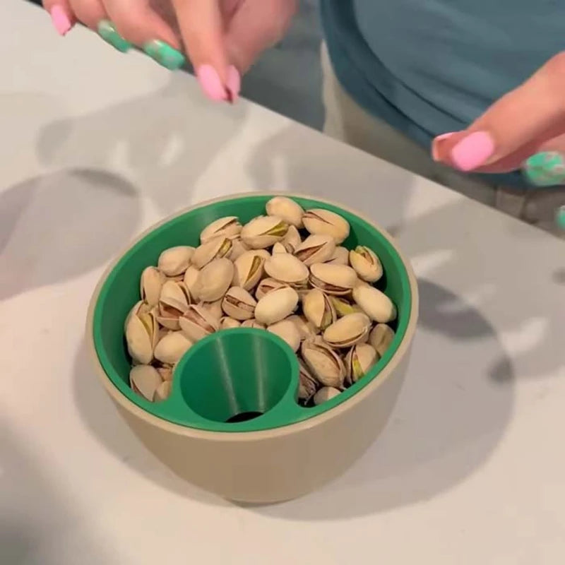 Double-Layer Snack Serving Bowl with Shell Holder – Round Storage Dish for Pistachios, Cherries, Popcorn & More