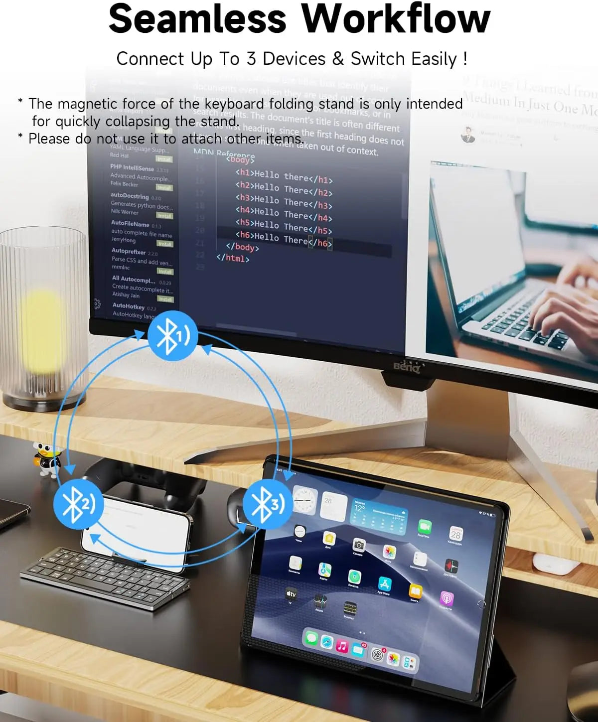 Jomaa Mini Portable Folding Bluetooth Keyboard Rechargeable for Laptop, iPad, and Phone