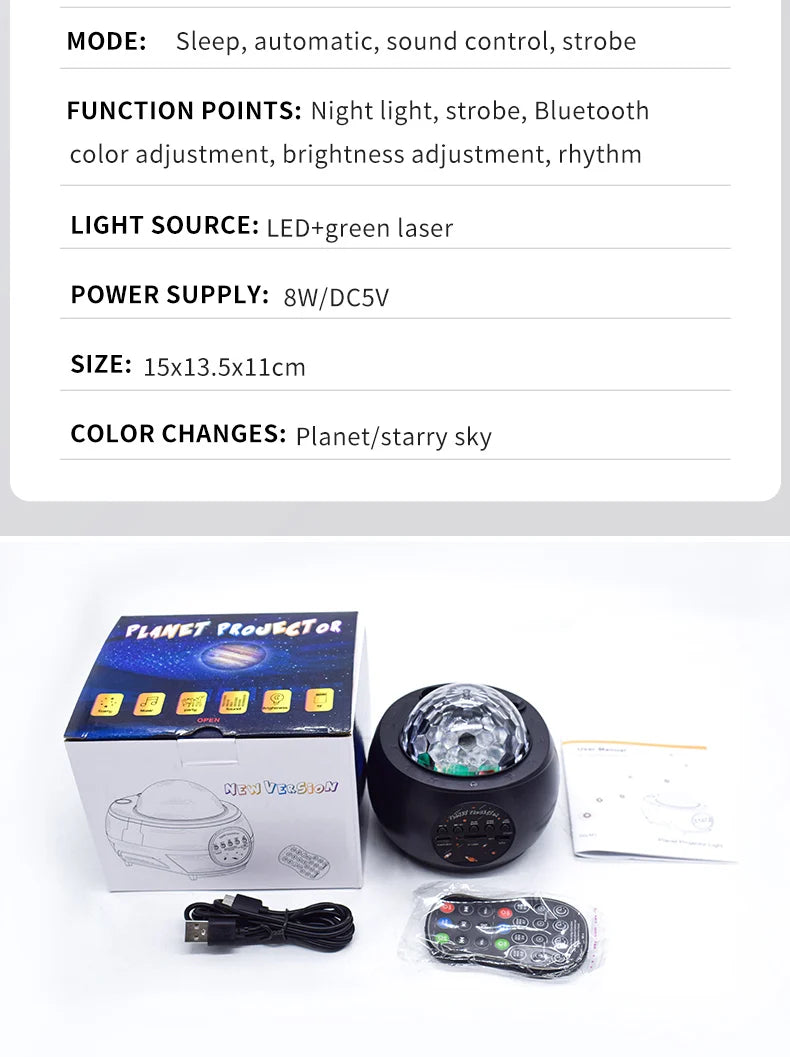Star, Galaxy, Planet, projector, night light, 15-color Nebula, starry sky light, remote control music, atmosphere light