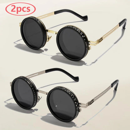 Adjustable Polarized Motorcycle Sunglasses – Round UV400 Punk-Style Eyewear for Men & Women, ND9 Light Dimming Sun Glasses