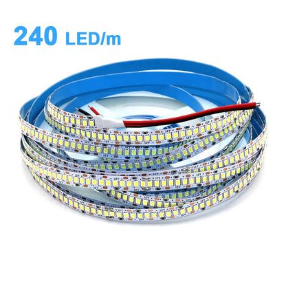 5M Flexible 2835 LED Strip Light, 240 LEDs/m, DC12V/24V – High Brightness, Cuttable Tape Light in Red, Green, Blue