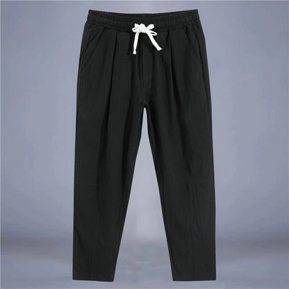 Men's Casual Cotton-Linen Pants – Breathable Loose-Fit Straight-Leg Drawstring Trousers in Solid Colors, Stylish Summer Streetwear