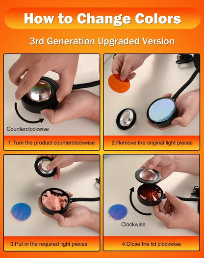 USB Sunset Projection Lamp – Ambient Mood Light for Bedroom, Living Room, Bar, and Photography Backdrops &nbsp;