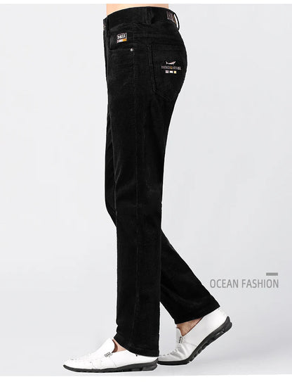 Men’s New Winter Stretch Corduroy Pants by Bruce & Shark – Thickened Cotton Casual Trousers, Loose Fit, Mid-Rise, Fashionable, Available up to Size 40
