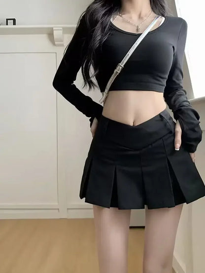 Women’s Retro V-Waist Pleated Mini Skirt – Summer Casual Streetwear, Sexy &amp; Stylish High-Waist Short Skirt for Girls and Ladies