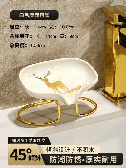 Luxury Ceramic Soap Dish with Irregular Stripes and Perforated Drainage – Household Bathroom Accessory with Washstand Gargle Cup