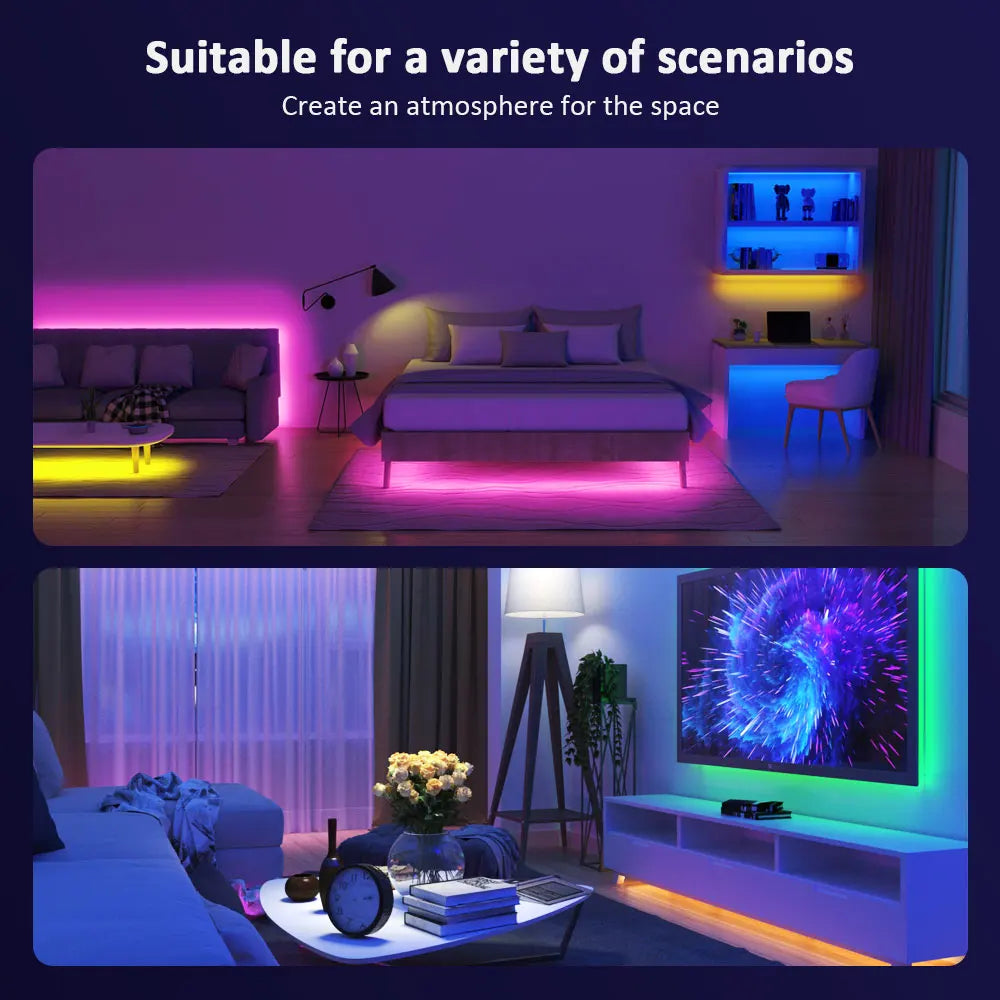 5V RGB LED Strip Lights, 1M-30M, 16 Million Colors, Music Sync, Color Changing LED Lighting for Parties and Home Decor