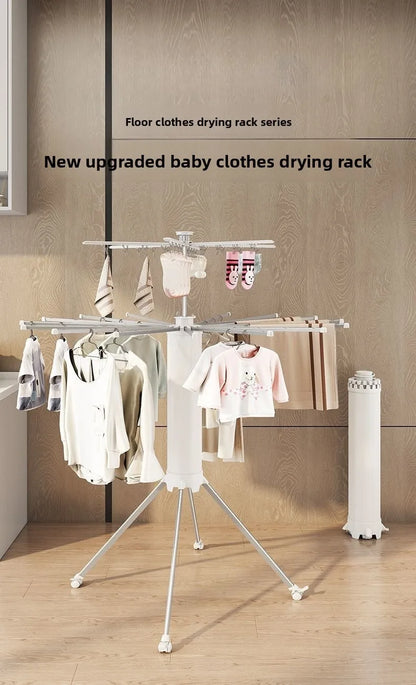 Compact Double-Layer Folding Drying Rack for Floor-to-Ceiling Balcony Use