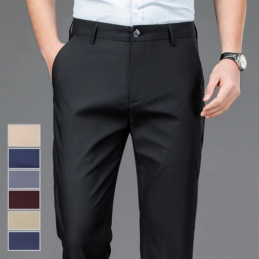 Men’s Stretch Slim-Fit Quick-Dry Suit Pants – Korean Style Straight Trousers for Office & Casual Wear (Spring/Autumn)
