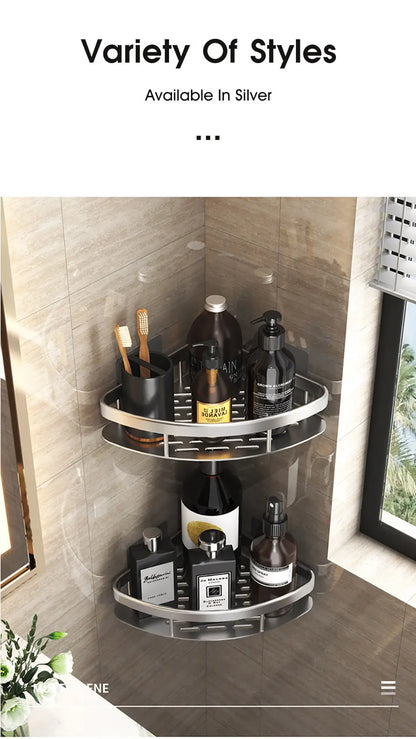 No-Drill Wall-Mounted Bathroom Shelf – Corner Shower Organizer for Shampoo, Toiletries, and Bathroom Essentials
