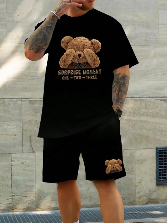 Men's Summer Two-Piece Set – Printed Short Sleeve T-Shirt & Shorts, Trendy Round Neck Sports Outfit for Casual Wear