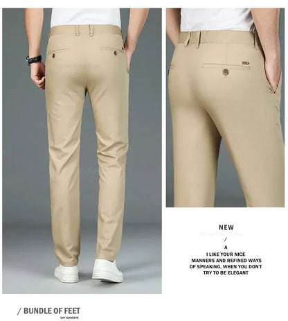 Men's Summer Bamboo Fiber Slim Fit Business Trousers – Breathable, Stylish Formal Long Pants for Casual or Office Wear