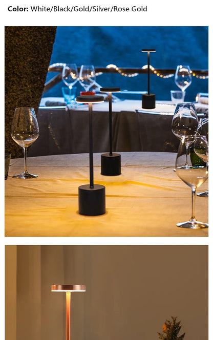 USB Rechargeable LED Night Lamp – Touch Control Table Light with 3 Color Modes, Metal Body, Ideal for Bedside, Hotel, Bar, or Bedroom Decor