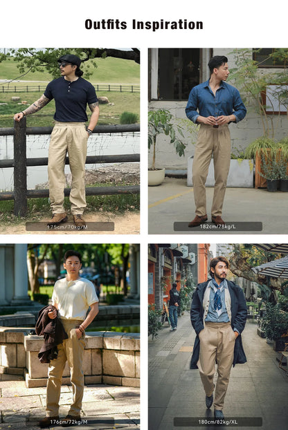 Men’s Classic Straight Vintage Khaki Gurkha Cargo Pants with Adjustable High Waist – Casual Work Trousers for Spring and Fall