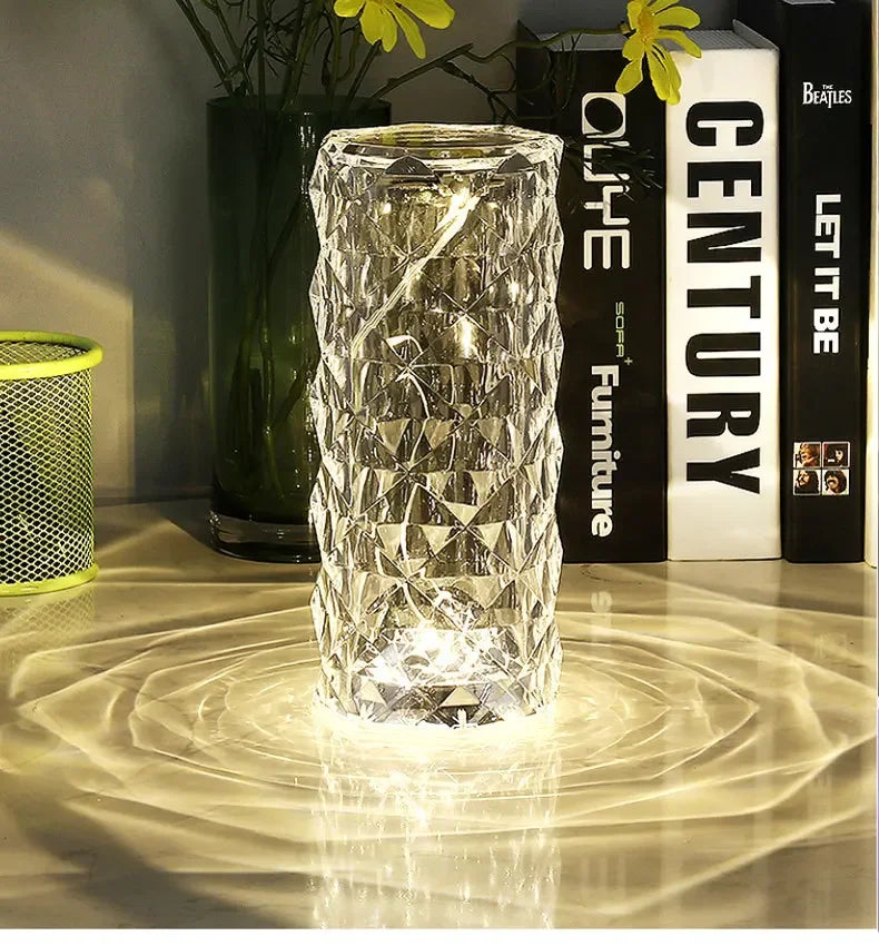 Rechargeable Crystal Rose Night Lamp – Acrylic Bedside Light with Touch Control for Romantic &amp; Ambient Home Decor
