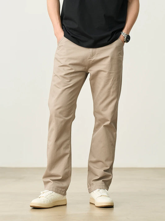 SIMWOOD 2025 Spring-Summer Men's Loose Straight Chinos – 100% Cotton, 320gsm, Smart Casual Lightweight Trousers