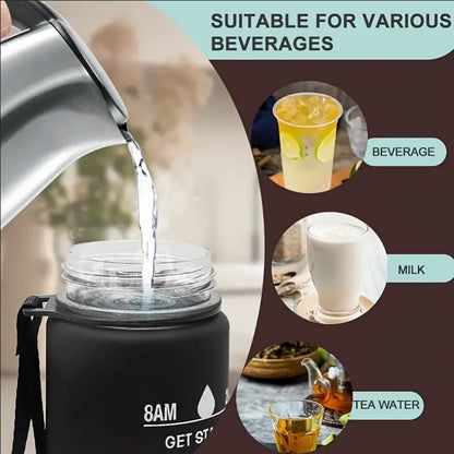 Time-Marked Sports Water Bottle with Straw and Leak-Proof Flip Lock – Portable Hydration Bottle for Outdoor Activities