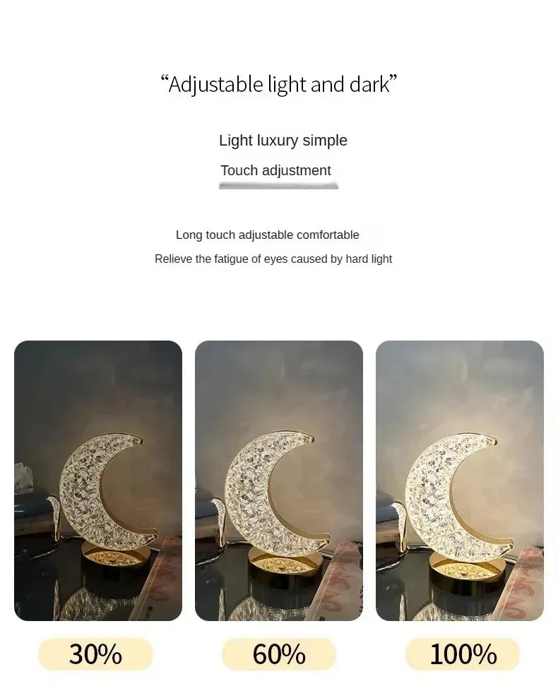 Crystal 3D Moon Night Light – Touch Dimmable USB LED Table Lamp for Bedroom &amp; Home Decor, Aesthetic Bedside Light for Girls' Room &nbsp;