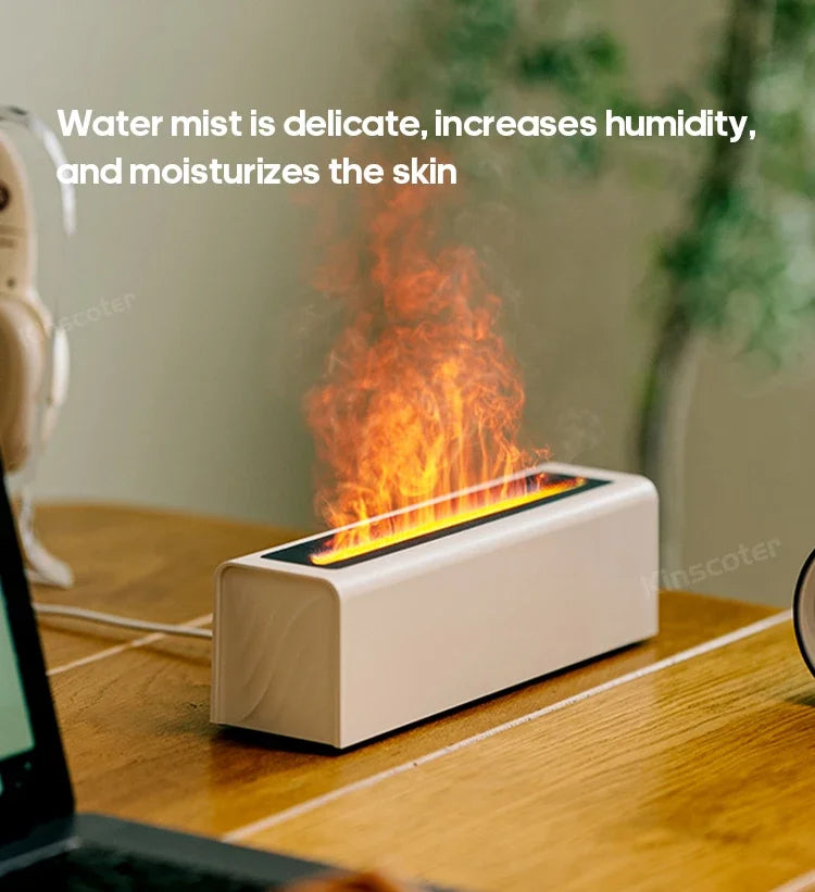 Ultrasonic Flame Effect Aroma Diffuser – Essential Oil Humidifier with RGB Fire Light &amp; Night Glow Mist