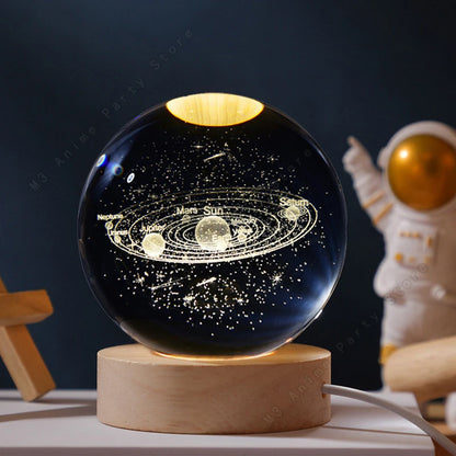 Unique 3D LED Crystal Ball Night Lamp – Glowing Galaxy, Saturn, Moon &amp; Planets Design – Bedside Table Light &amp; Birthday Gift for Kids (5cm)