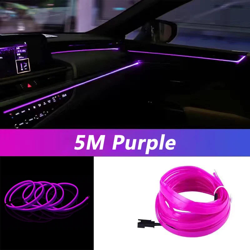 5M LED Car Interior Ambient Light Strip – Flexible Neon USB Decorative Wire for DIY Auto Styling &amp; Party Use