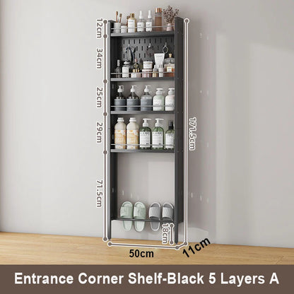 Wall-Mounted Bathroom Corner Shelf – Perforated Organizer Rack for Shampoo, Toothbrush, and Toiletries