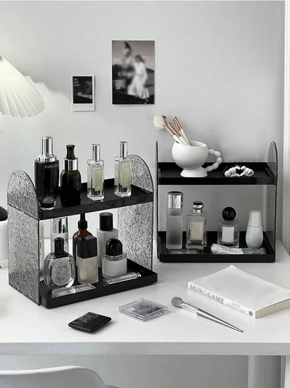 Clear Acrylic Makeup Organizer – Double-Layer Lipstick & Skincare Storage Box, Desktop Display Rack