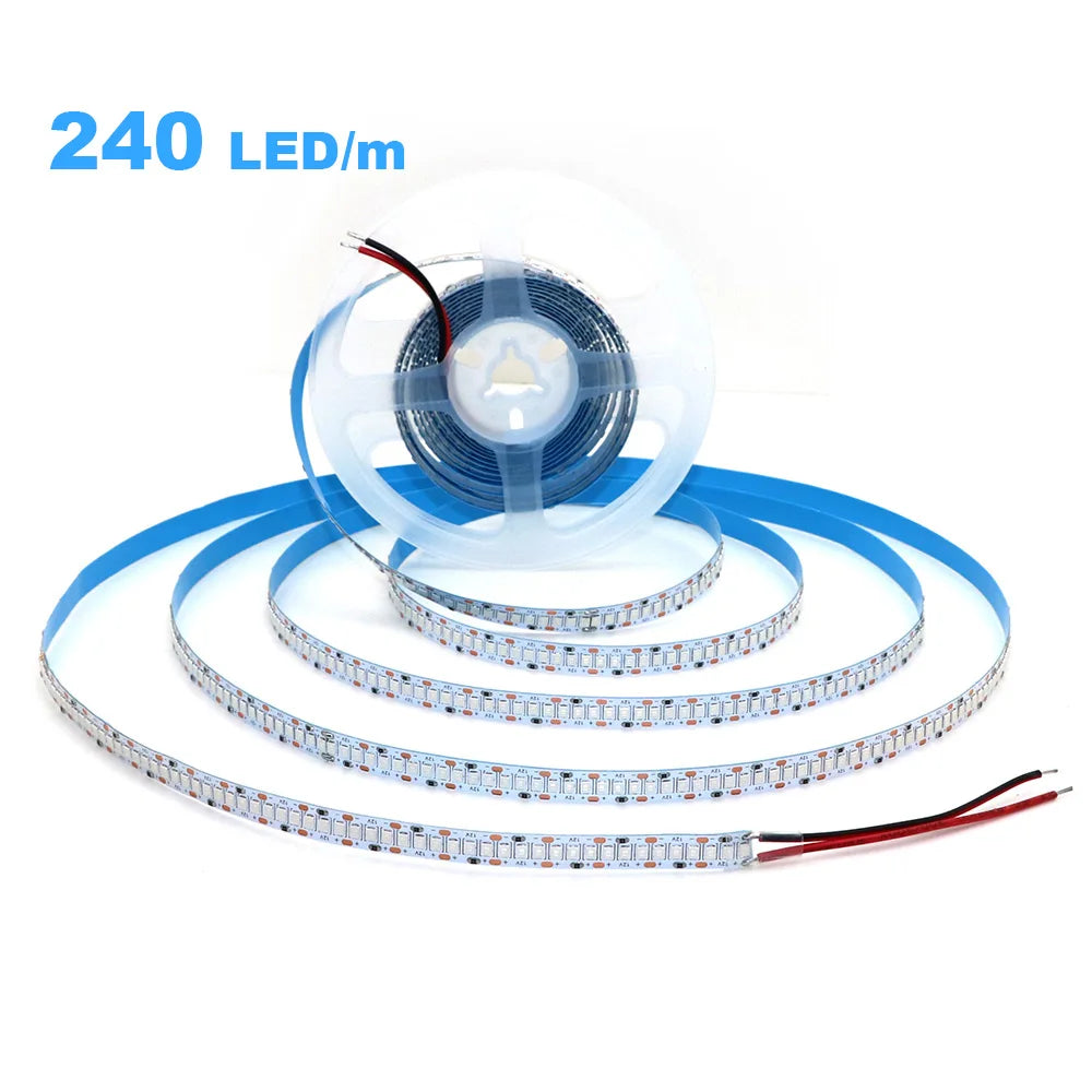 5M Flexible 2835 LED Strip Light, 240 LEDs/m, DC12V/24V – High Brightness, Cuttable Tape Light in Red, Green, Blue