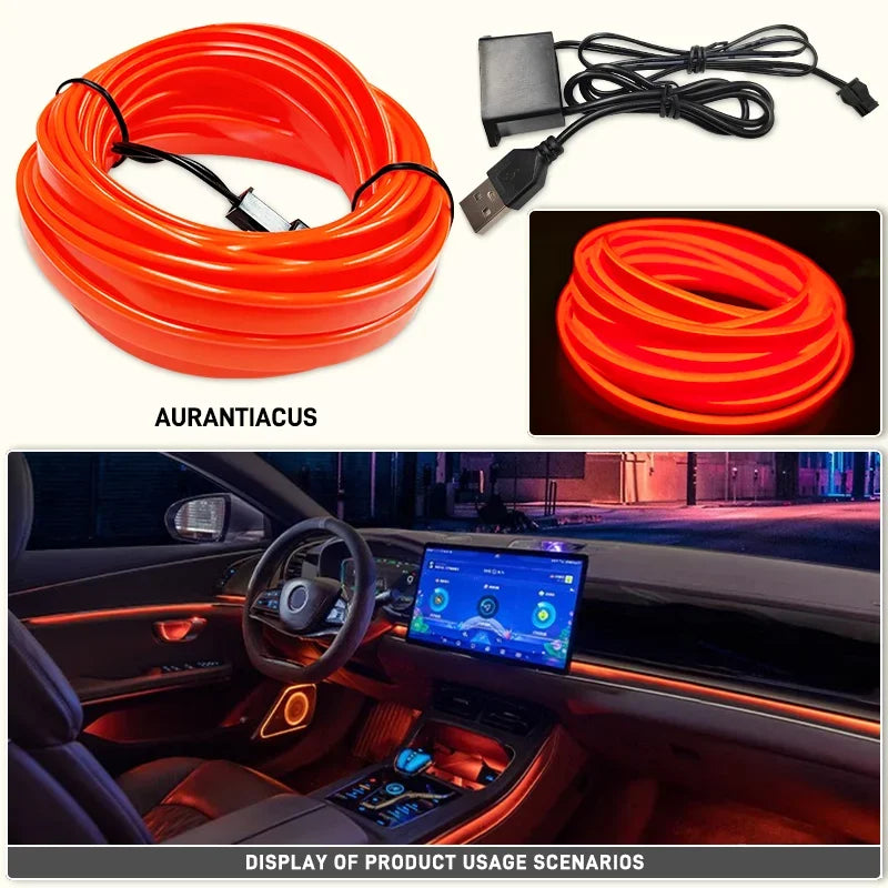 1M/3M/5M Flexible EL Neon Strip Light for Car Interior Decoration USB-Powered Ambient and Party LED Lighting for DIY Auto Styling &nbsp;