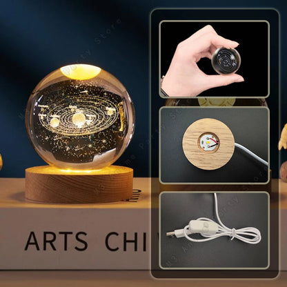 Unique 3D LED Crystal Ball Night Lamp – Glowing Galaxy, Saturn, Moon &amp; Planets Design – Bedside Table Light &amp; Birthday Gift for Kids (5cm)