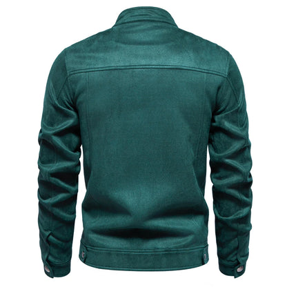 AIOPESON Men's Faux Suede Stand Collar Zip-Up Jacket Casual Business Trucker Coat