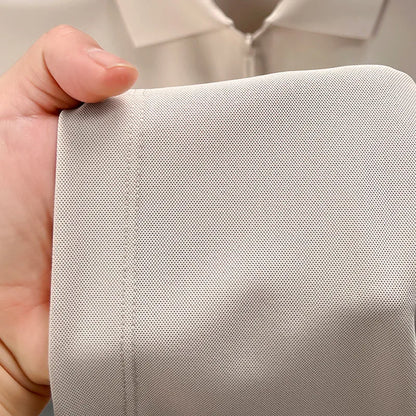 Men’s Slim Fit Half-Zip Polo Shirt – Light Beige Stretch Cotton Casual Top with Classic Collar