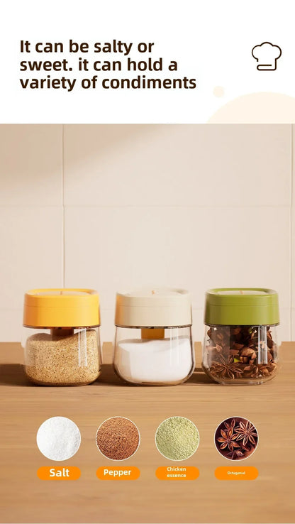 Transparent Glass Spice Jar with Spoon – Flip Cover Seasoning Container for Salt, MSG, Chicken Essence, and More