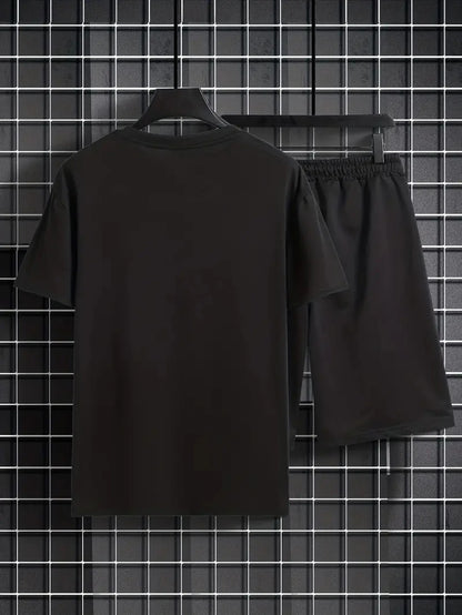 Men's Summer Two-Piece Set – Printed Short Sleeve T-Shirt & Shorts, Trendy Round Neck Sports Outfit for Casual Wear