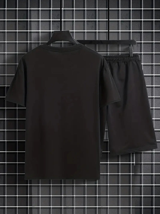 Men's Summer Two-Piece Set – Printed Short Sleeve T-Shirt & Shorts, Trendy Round Neck Sports Outfit for Casual Wear