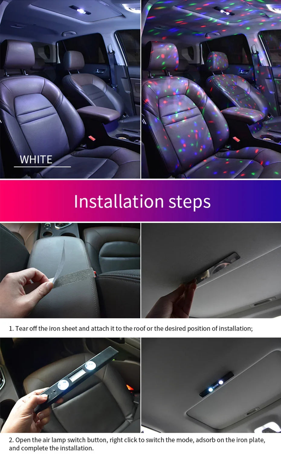 BLALION Wireless RGB LED Car Ambient Light – USB Rechargeable Star Projector with Voice Control for Interior &amp; Party Decoration