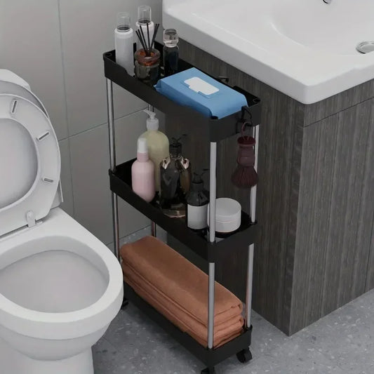 4-Tier Rolling Bathroom Storage Cart with Wheels – Multi-Purpose Corner Organizer Shelf for Home Use