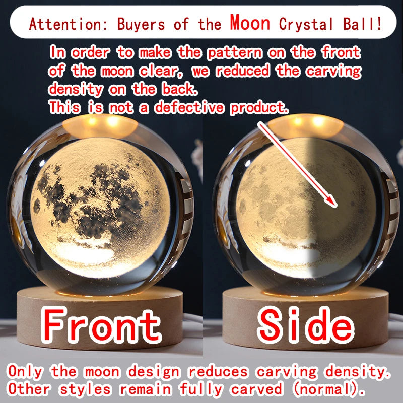Unique 3D LED Crystal Ball Night Lamp – Glowing Galaxy, Saturn, Moon &amp; Planets Design – Bedside Table Light &amp; Birthday Gift for Kids (5cm)