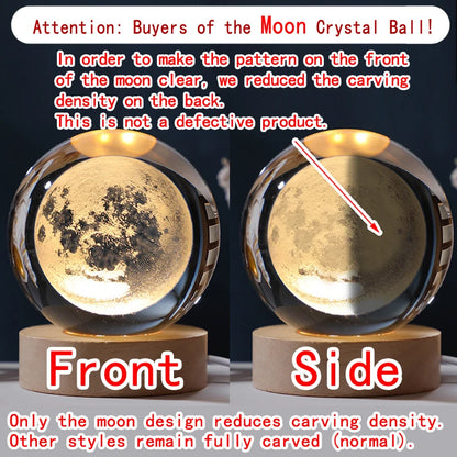 Unique 3D LED Crystal Ball Night Lamp – Glowing Galaxy, Saturn, Moon &amp; Planets Design – Bedside Table Light &amp; Birthday Gift for Kids (5cm)